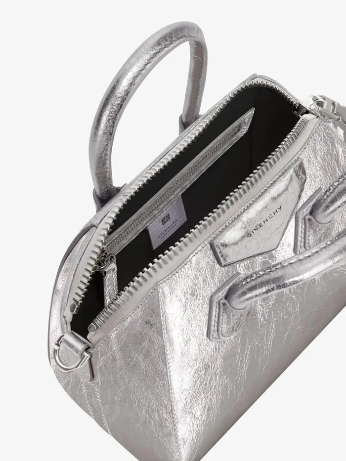 Mini Antigona Bag In Laminated Leather Light Silvery Women Givenchy Crossbody Bags