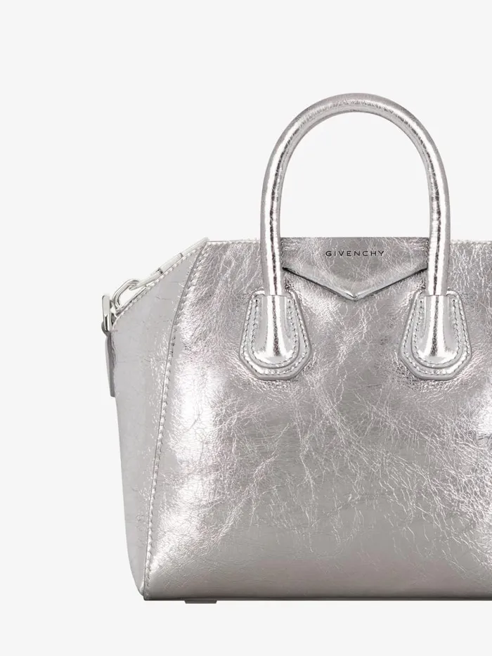 Mini Antigona Bag In Laminated Leather Light Silvery Women Givenchy Crossbody Bags