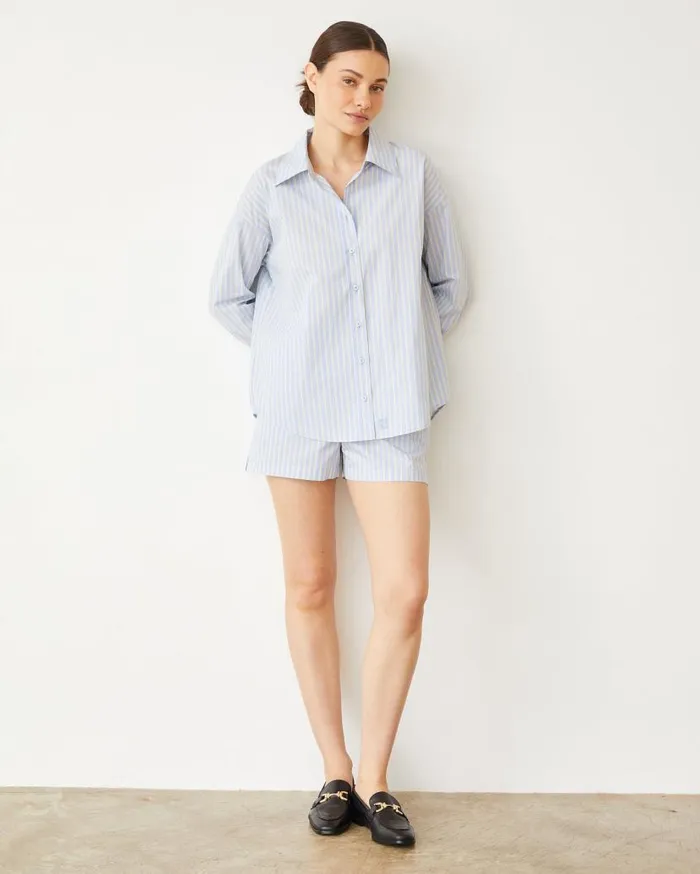 MONROW Long Sleeve Stripe Poplin Oversized Shirt 8211 Women MONROW Long Sleeve Stripe Poplin Oversized Shirt 8211 Women