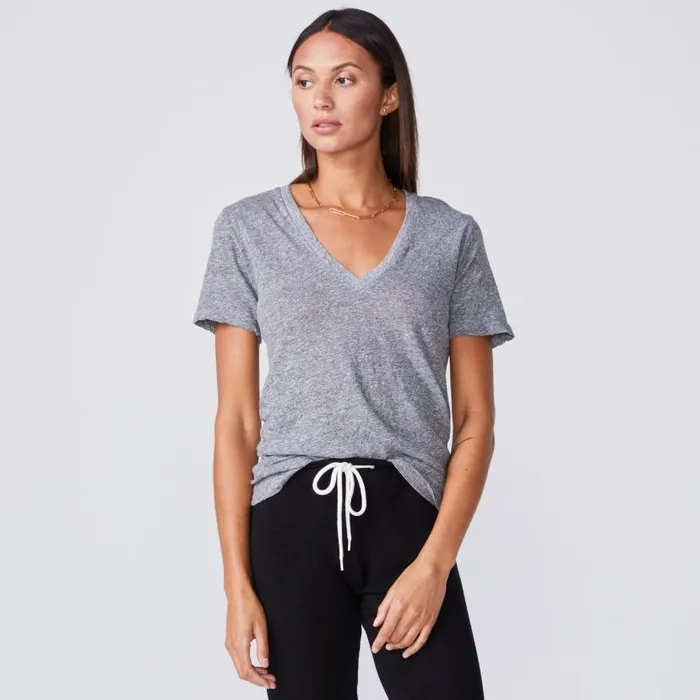 MONROW Tees Fitted V Neck Tee 8211 Granite Color 8211 Women