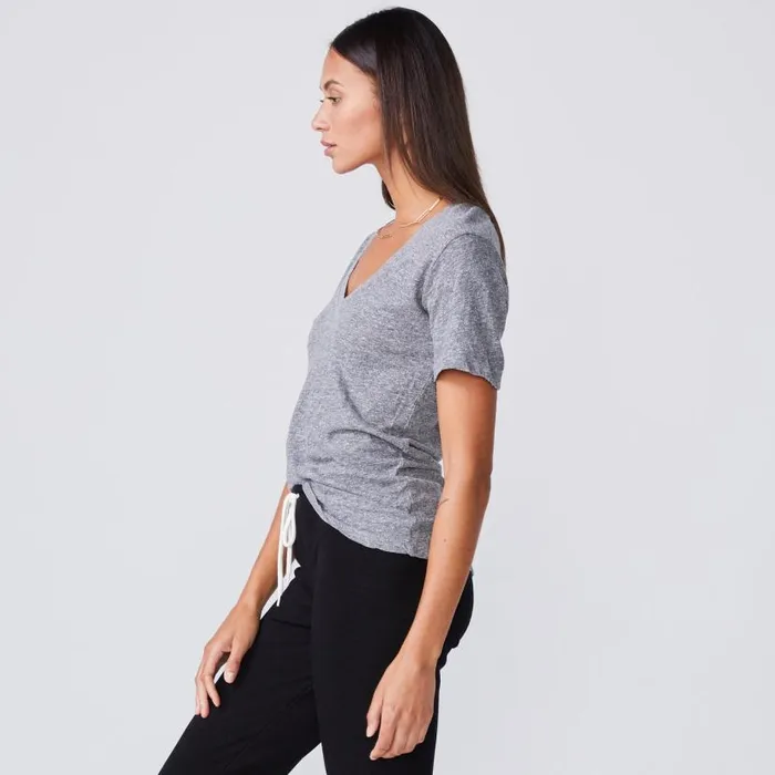 MONROW Tees Fitted V Neck Tee 8211 Granite Color 8211 Women MONROW Tees Fitted V Neck Tee 8211 Granite Color 8211 Women