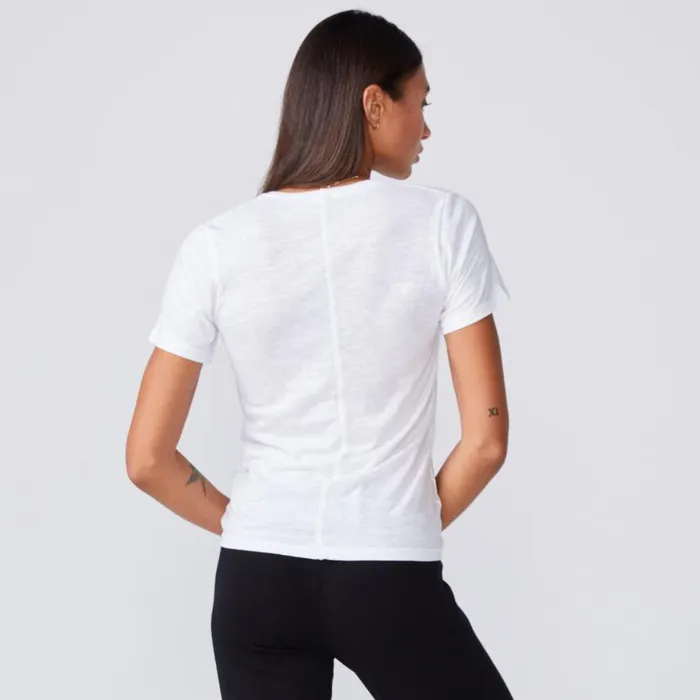 MONROW Tees Textured Tri Blend Fitted V Neck Tee 8211 White Color 8211 Women MONROW Tees Textured Tri Blend Fitted V Neck Tee 8211 White Color 8211 Women