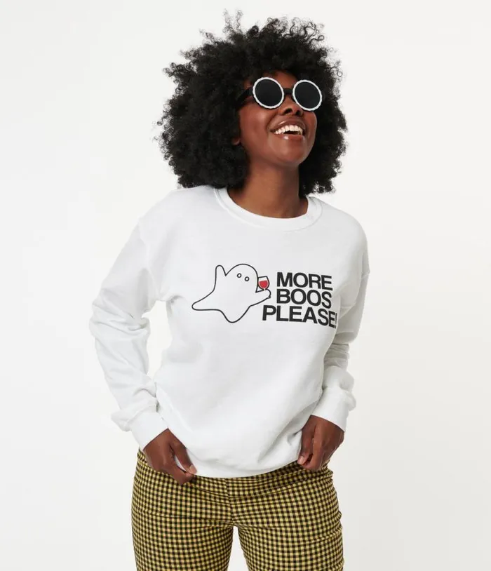 More Boos Please Graphic Sweatshirt ClothingHalloween Unique Vintage Graphic Tees