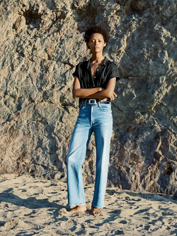 Mother Denim Wide Leg The Rambler Zip Flood Wash Out Of The Blue 8211 Women