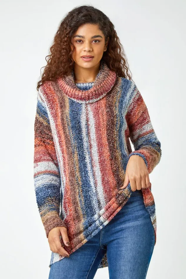 Multi Boucle Stripe Cowl Neck Jumper Women Roman Knitwear