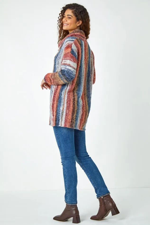 Multi Boucle Stripe Cowl Neck Jumper Women Roman Knitwear