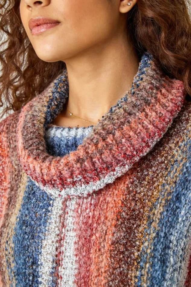 Multi Boucle Stripe Cowl Neck Jumper Women Roman Knitwear