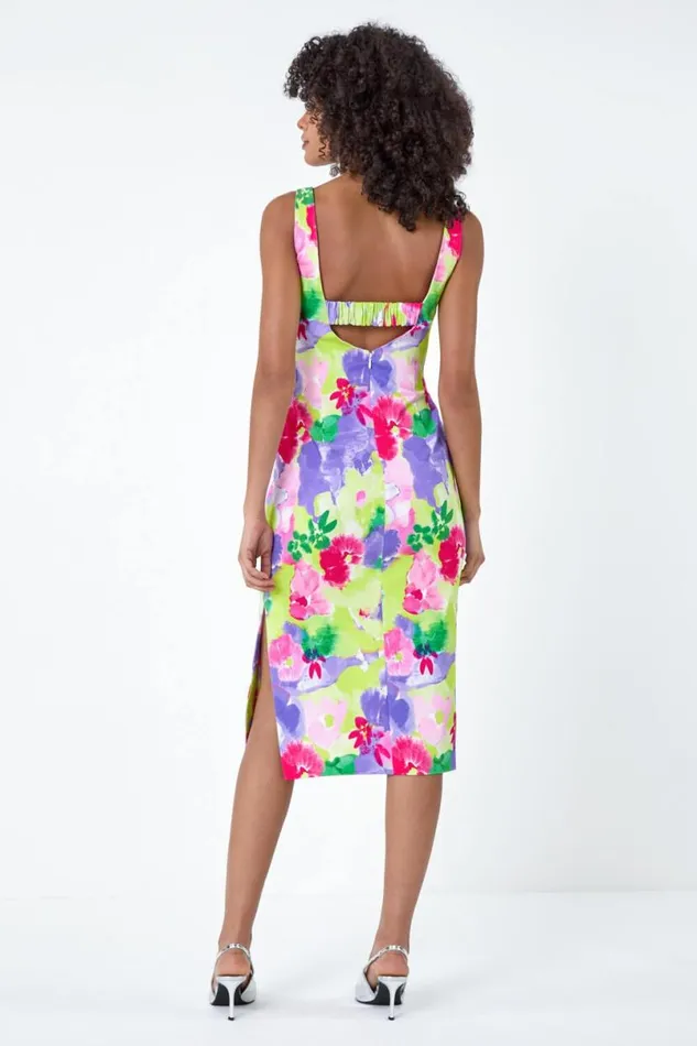 Multi Cut Out Twist Detail Stretch Dress Women Roman Dresses