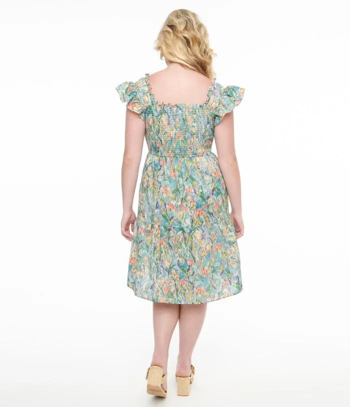 Multicolor Floral Painting Cotton Flare Dress Dresses Unique Vintage Fit and Flare