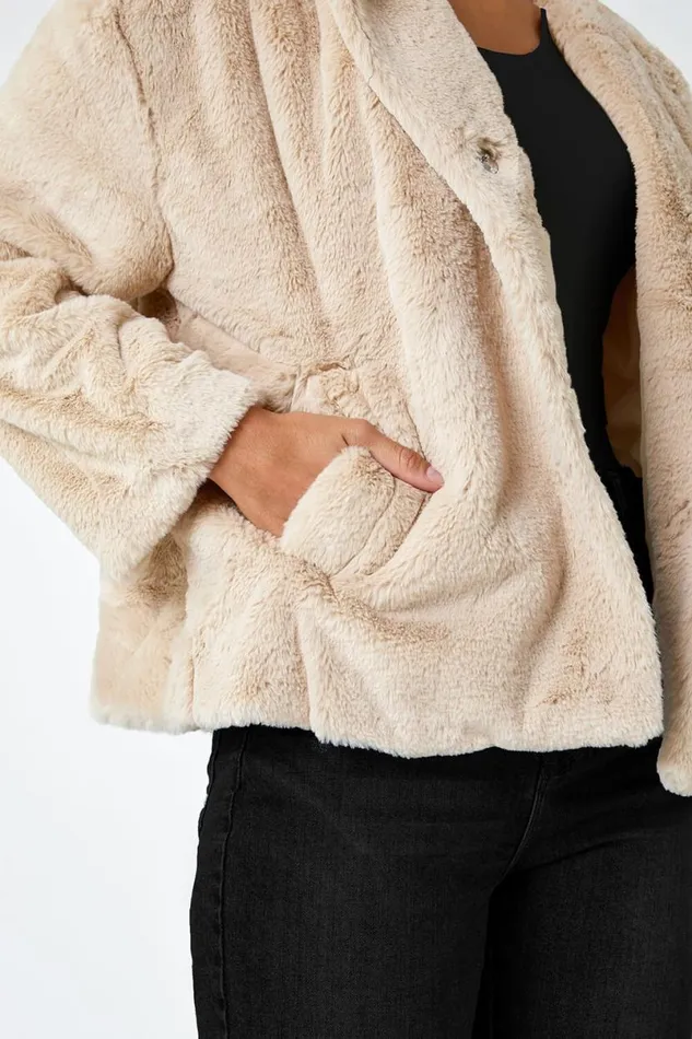 Natural Faux Fur Hooded Jacket Women Roman Jackets