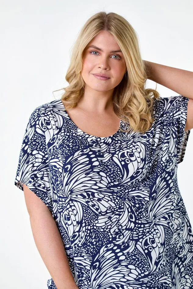 Navy Curve Butterfly Bar Back Stretch Top Women Roman Tops