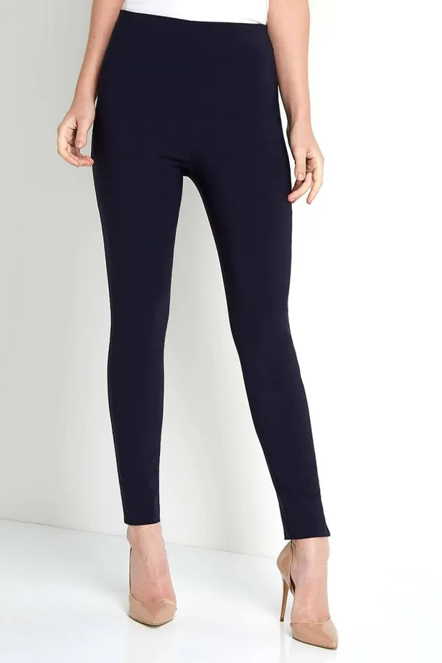 Navy Full Length Elastic Waist Stretch Trousers Women Roman Trousers
