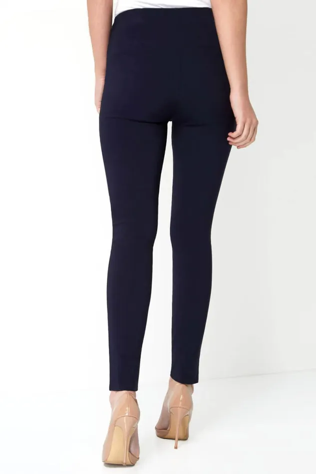 Navy Full Length Elastic Waist Stretch Trousers Women Roman Trousers