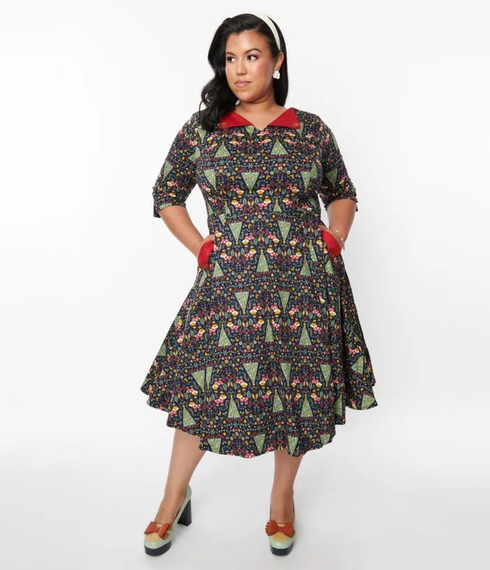 Navy Heritage Scandi Swing Dress DressesPlus Unique Vintage Pocket Dresses