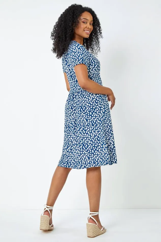 Navy Petite Spot Print Wrap Dress Women Roman Dresses