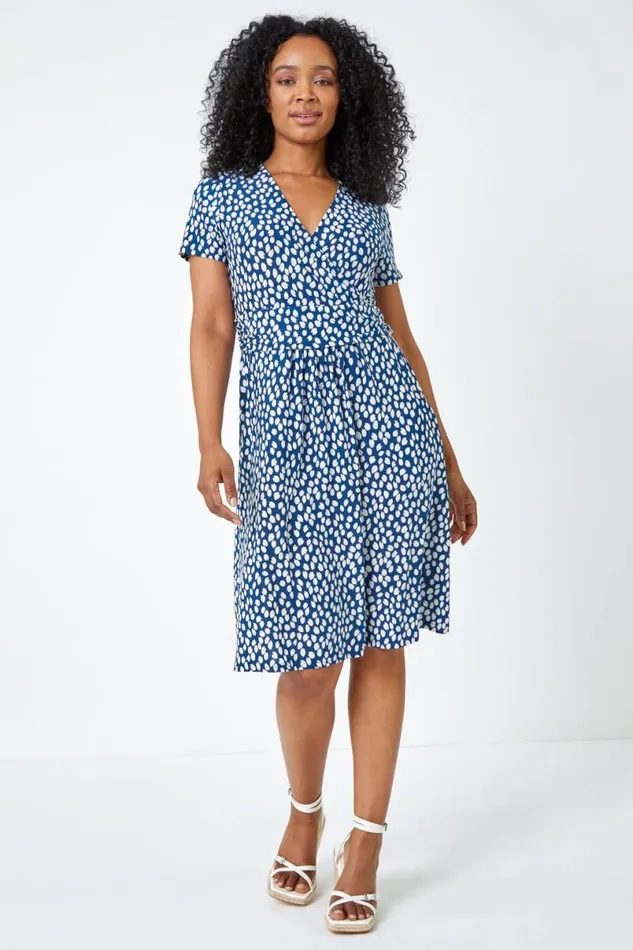 Navy Petite Spot Print Wrap Dress Women Roman Dresses