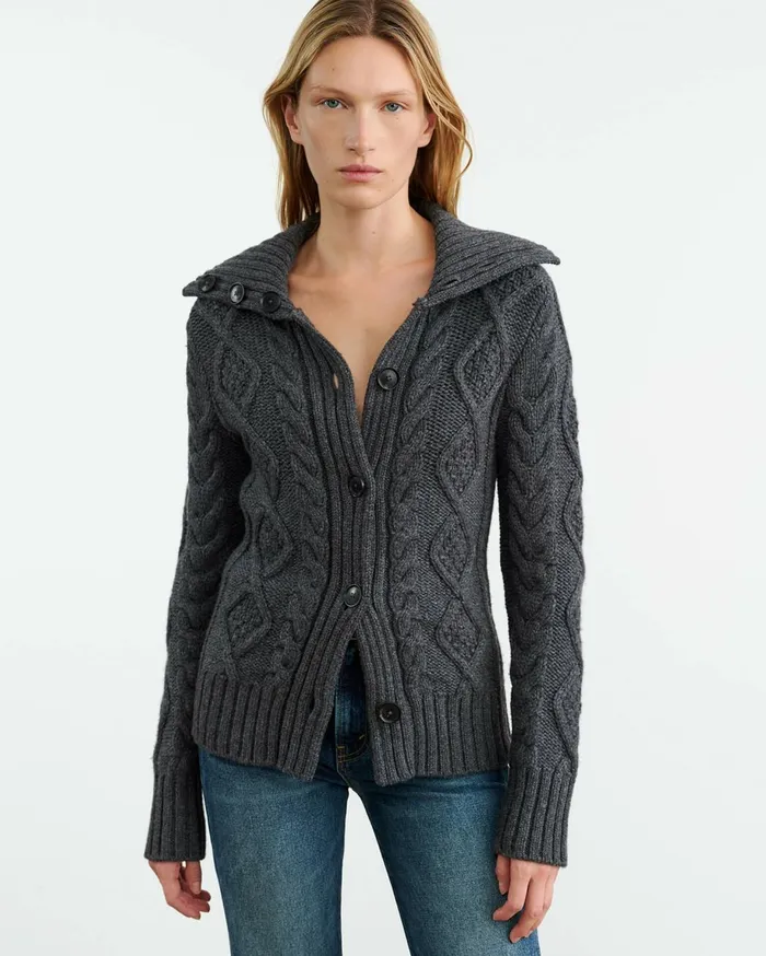 Nili Lotan ALLEGRA CARDIGAN Dark Grey Melange Women Knits and Sweaters