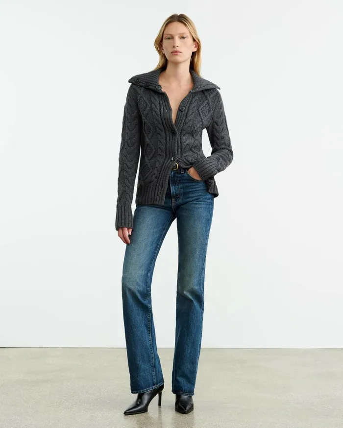 Nili Lotan ALLEGRA CARDIGAN Dark Grey Melange Women Knits and Sweaters