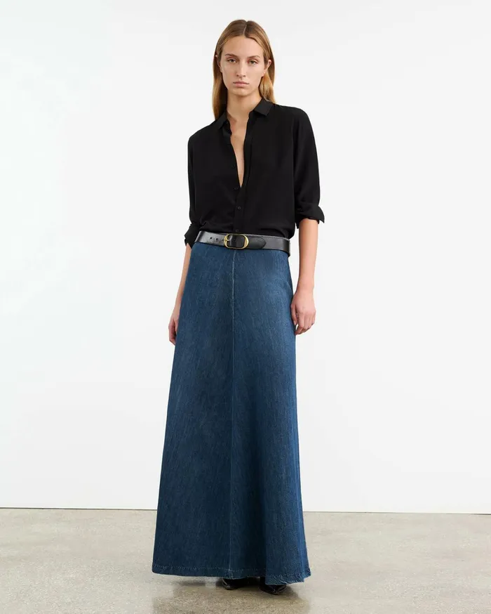 Nili Lotan ASTRID DENIM SKIRT Classic Wash Women Dresses and Skirts