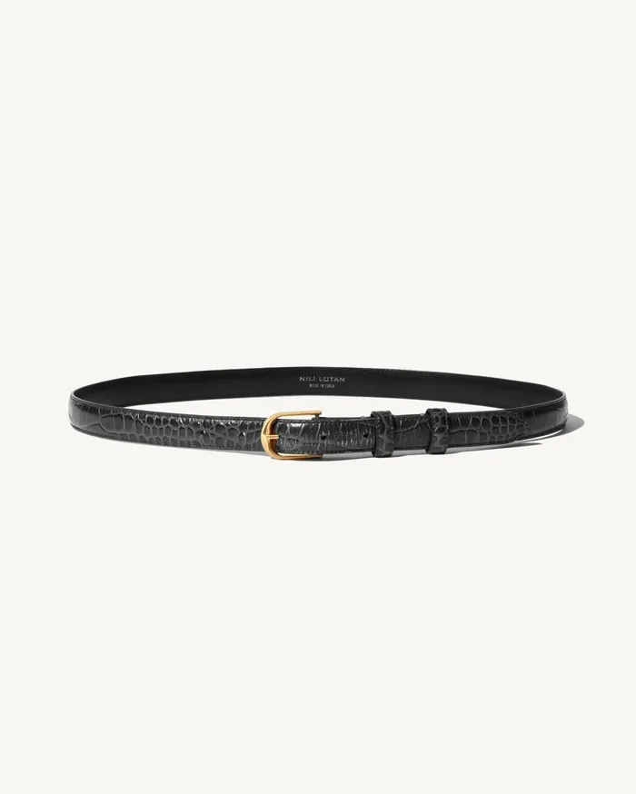 Nili Lotan JANE BELT Black Wshiny Brass Buckle Women Belts and Accessories