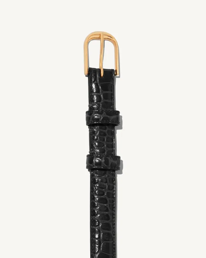 Nili Lotan JANE BELT Black Wshiny Brass Buckle Women Belts and Accessories