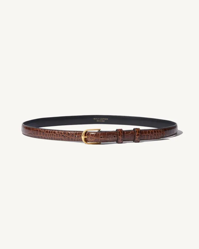 Nili Lotan JANE BELT Black Wshiny Brass Buckle Women Belts and Accessories