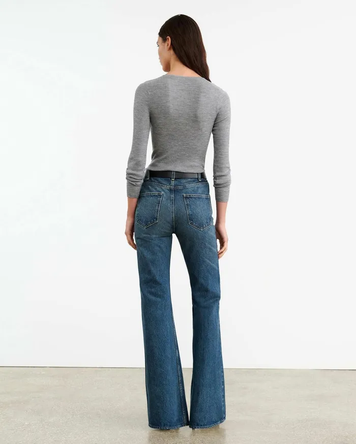 Nili Lotan KLARISE HENLEY KNIT Medium Grey Melange Women Knits and Sweaters