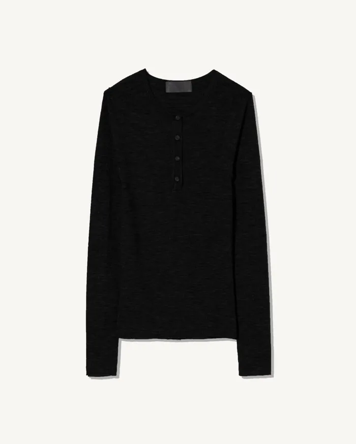 Nili Lotan KLARISE HENLEY KNIT Medium Grey Melange Women Knits and Sweaters