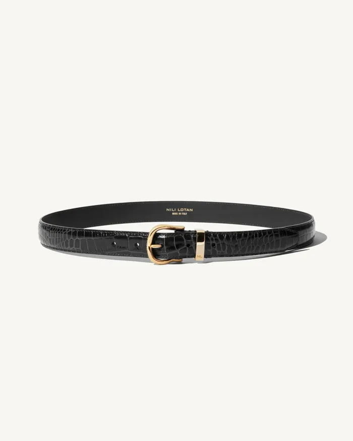 Nili Lotan LOUISE BELT Dark Brown Wshiny Brass Buckle Women Belts and Accessories Nili Lotan LOUISE BELT Dark Brown Wshiny Brass Buckle Women Belts and Accessories