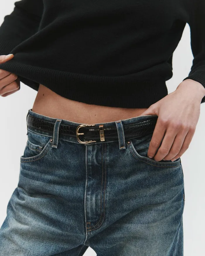 Nili Lotan LOUISE BELT Dark Brown Wshiny Brass Buckle Women Belts and Accessories