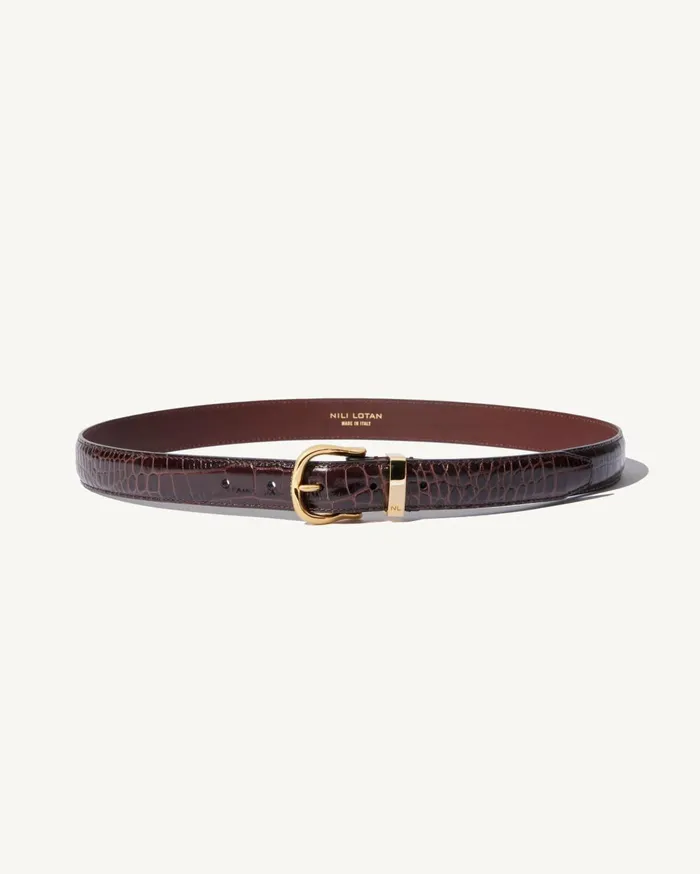 Nili Lotan LOUISE BELT Dark Brown Wshiny Brass Buckle Women Belts and Accessories