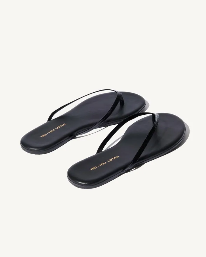 Nili Lotan NL X TKEES LEATHER FLIP FLOP Black Women Belts and Accessories