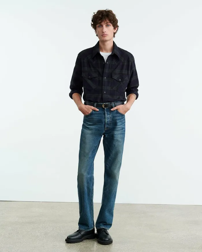 Nili Lotan TRAVIS SHIRT Greenmidnight Plaid Men Shirts