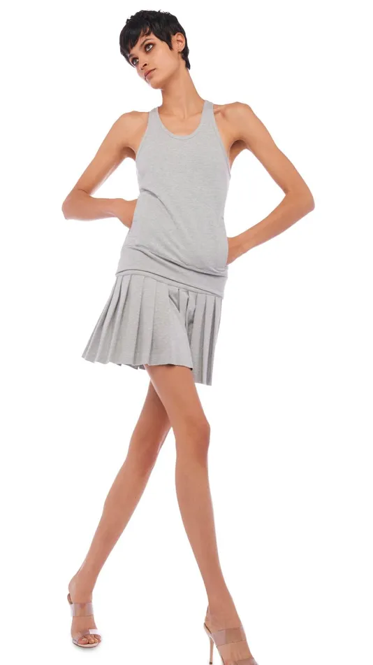 Norma Kamali Bottoms PLEATED MINI SKIRT Light Heather Grey 8211 Clothing