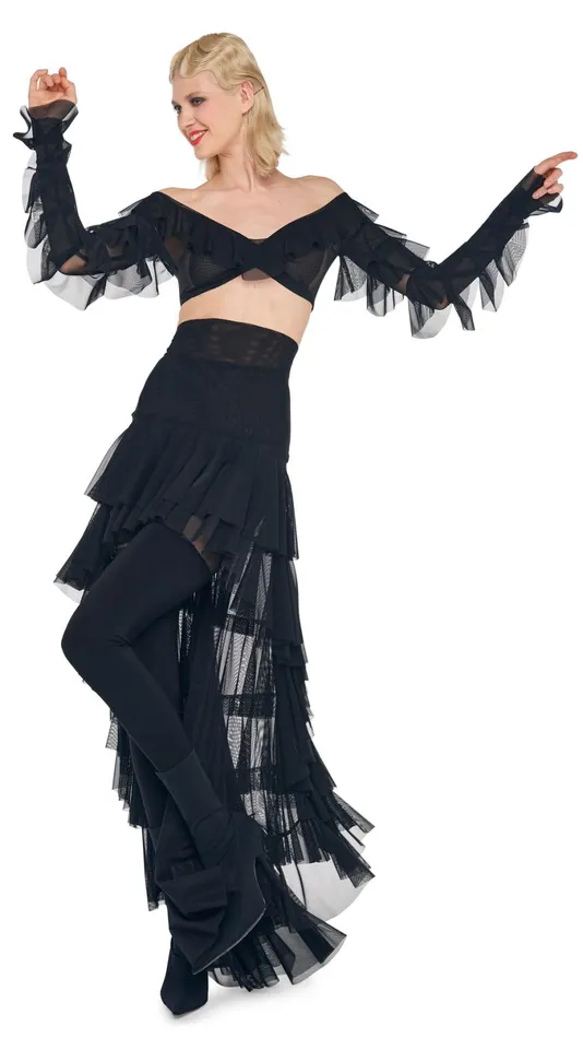Norma Kamali Bottoms THIGH HIGH SPLICED LEGGING Blackblack Mesh 8211 Clothing