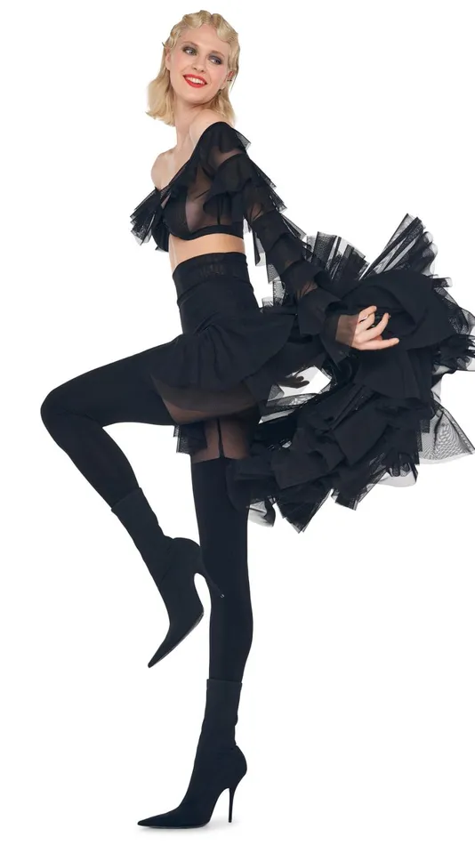 Norma Kamali Bottoms THIGH HIGH SPLICED LEGGING Blackblack Mesh 8211 Clothing