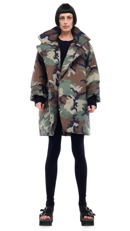 Norma Kamali Coats SLEEPING BAG COAT TO KNEE Camo 8211 Clothing