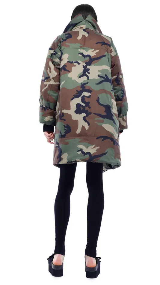 Norma Kamali Coats SLEEPING BAG COAT TO KNEE Camo 8211 Clothing