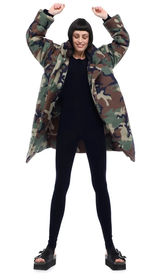 Norma Kamali Coats SLEEPING BAG COAT TO KNEE Camo 8211 Clothing
