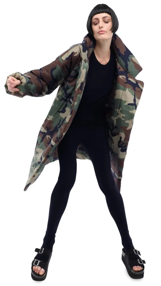 Norma Kamali Coats SLEEPING BAG COAT TO KNEE Camo 8211 Clothing