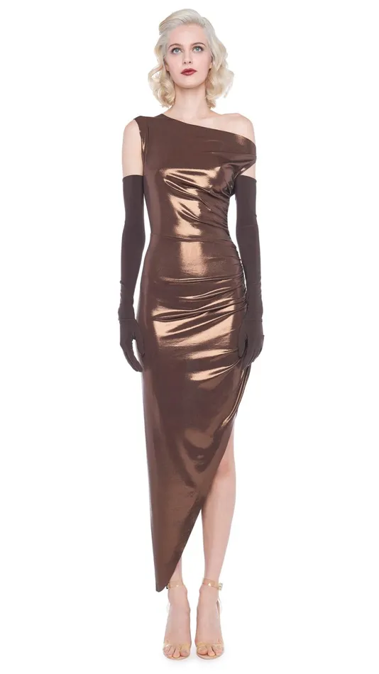 Norma Kamali Dresses DROP SHOULDER SIDE DRAPE GOWN Chocolate 8211 Clothing