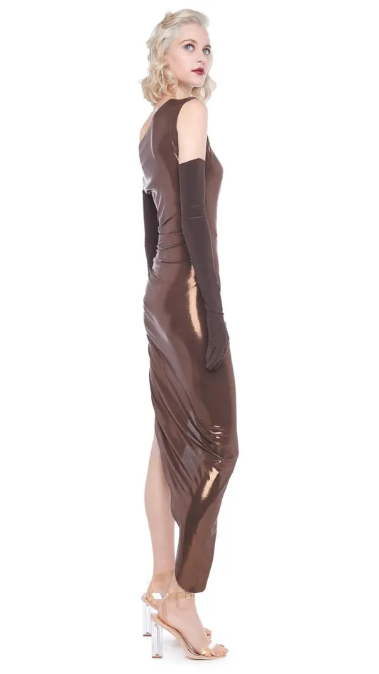 Norma Kamali Dresses DROP SHOULDER SIDE DRAPE GOWN Chocolate 8211 Clothing