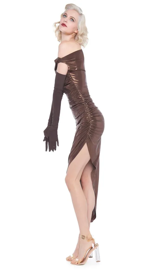 Norma Kamali Dresses DROP SHOULDER SIDE DRAPE GOWN Chocolate 8211 Clothing