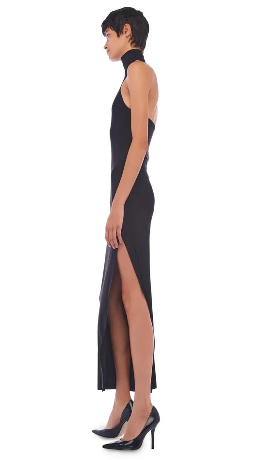 Norma Kamali Dresses HALTER TURTLE SIDE SLIT GOWN Black 8211 Clothing