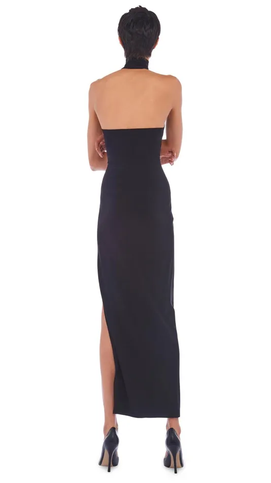 Norma Kamali Dresses HALTER TURTLE SIDE SLIT GOWN Black 8211 Clothing