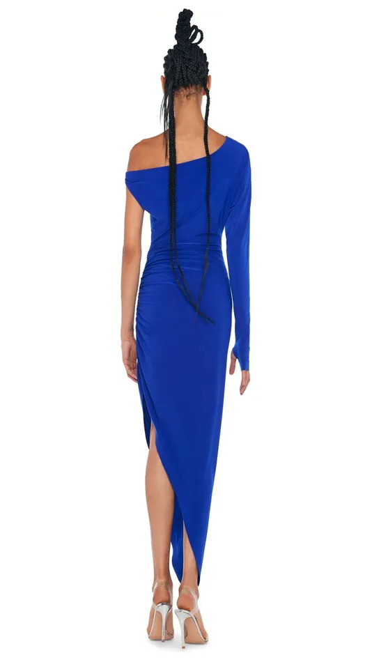 Norma Kamali Dresses ONE SLEEVE DROP SHOULDER GOWN Electric Blue 8211 Clothing Norma Kamali Dresses ONE SLEEVE DROP SHOULDER GOWN Electric Blue 8211 Clothing