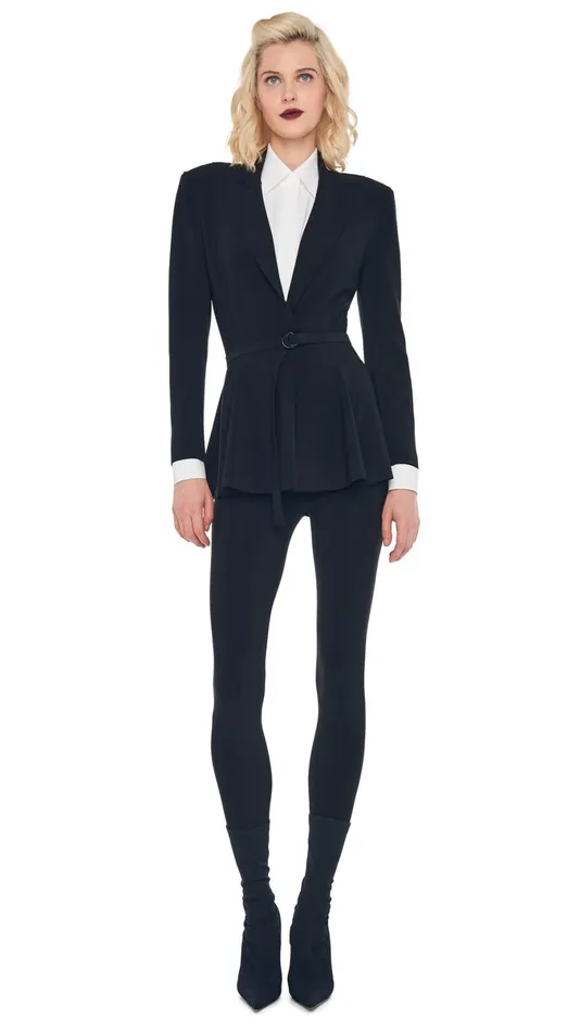 Norma Kamali Wardrobe LEGGING W FOOTIE WO WAISTBAND With SINGLE BREASTED PEPLUM JACKET 8211 Clothing