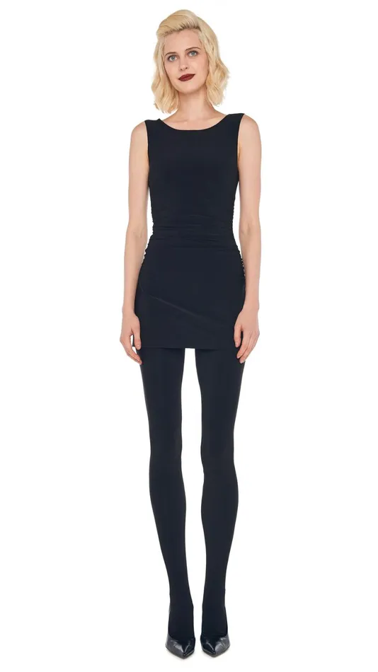 Norma Kamali Wardrobe SLEEVELESS PICKLEBALL MINI DRESS With LEGGING W FOOTIE WO WAISTBAND 8211 Clothing