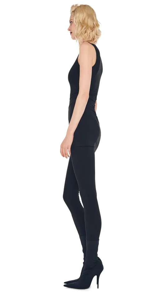 Norma Kamali Wardrobe SLEEVELESS PICKLEBALL MINI DRESS With LEGGING W FOOTIE WO WAISTBAND 8211 Clothing
