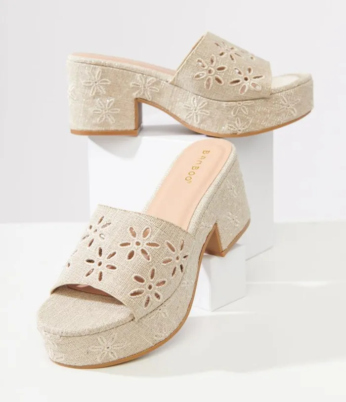 Nude Flower Platform Sandals Shoes Unique Vintage Sandals